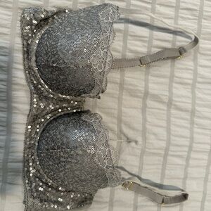 aerie Silver Sequin Lace Balconette Bra